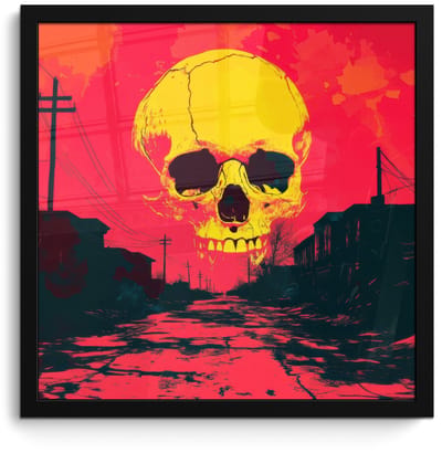 Poster in lijst - Fotolijst 40x40 cm - Posters - Straat - Verlaten - Schedel - Geel - Posterlijst zwart - Decoratie - Wanddecoratie woonkamer - Muurdecoratie slaapkamer