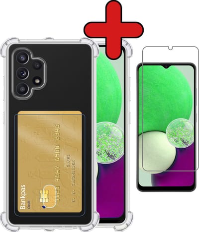 Hoesje - Geschikt voor Samsung Galaxy A32 4G - Met Screenprotector - Pashouder - Kaarthouder - Back Cover - Telefoon Hoes Shockproof - Siliconen Case - Shock Proof - Pasjes Houder - Telefoonhoes - Transparant