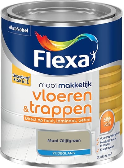 Flexa - Mooi Makkelijk Vloeren & Trappen Zijdeglans - Mooi Olijfgroen - Mengverf - 750 Ml