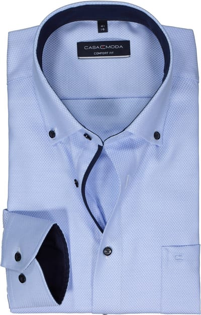 CASA MODA comfort fit overhemd - dobby - blauw - Strijkvrij - Boordmaat: 44