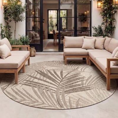 Fraai Rond buiten vloerkleed - Tiga Palm Taupe - Ø 100cm