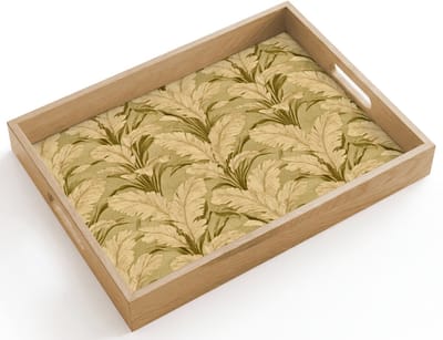 Dienblad hout 40x30 cm - Schootdienblad - Palmbladeren - Klassiek - Groen - Borrelplank rechthoek - Plateau dienbladen