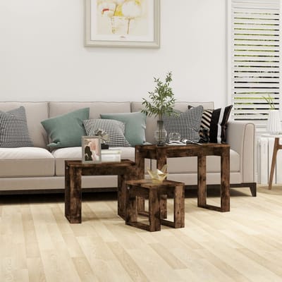 vidaXL - 3-delige - Tafeltjesset - bewerkt - hout - gerookt - eikenkleurig