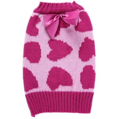 Pull Amour Chien Automne Hiver Noël Pull Animal de Compagnie Rouge Rose Nœud d'Amour Vêtements Chat et Chien Animal de Compagnie Haut Chaud de Sous-vêtement Fournitures pour Animaux M