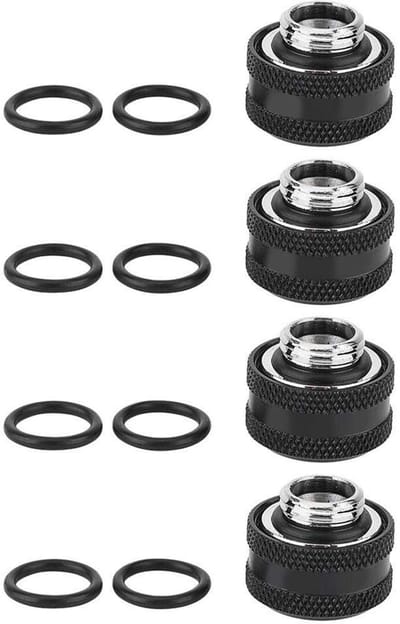 Compressiefittingen voor PC-waterkoeling - 4/6 stuks per verpakking - messing fittingen - geschikt voor 16 mm buitendiameter stijve buis - 6 kleuren - 4 stuks in zwart.