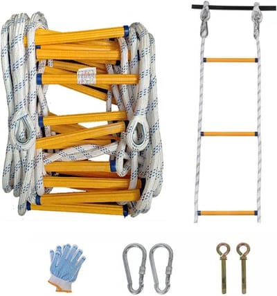 Touwladder Nooduitgang - Veiligheidladder Ontsnapping - Snel Ontsnappen - Vlamvertragend Materiaal - 25 Meter - Geel