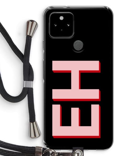 Gepersonaliseerd - Case Company® - Hoesje met koord geschikt voor Google Pixel 5 hoesje met Koord - Monogram - Telefoonhoesje met Zwart Koord - Bescherming aan alle Kanten en Over de Schermrand