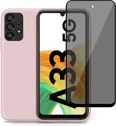Hoesje geschikt voor Samsung A33 5G + Privacy Screenprotector – Privé Gehard Glas Cover - Suède Case Rose