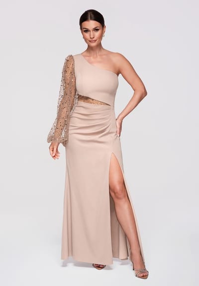 LARICA Jurk - Lange Mouw - Rits - Effen Beige S