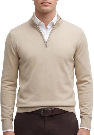 Boss Black half zip beige scheerwol