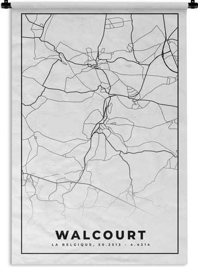 Wandkleed - Wanddoek - Zwart Wit – België – Plattegrond – Stadskaart – Kaart – Walcourt - 120x180 cm - Wandtapijt