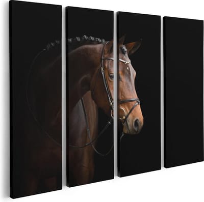 Artaza Canvas Schilderij Vierluik Bruin Paard Op Een Zwart Achtergrond - 80x60 - Foto Op Canvas - Canvas Print