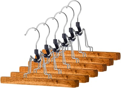 KADAX Broekhanger van hout, kledinghanger voor kleding, broeken, rokken, broekspanners, rokhanger, 360° draaibare haak van metaal, antislip, klembeugel, ruimtebesparend (12)