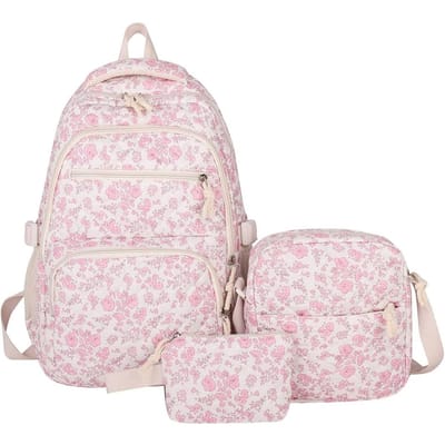 3 pièces/set Sac d'école Lycéenne Fille Ensemble de sacs Jour Doux Mignon Sac à dos Floral Vent Paresseux Sac à dos Floral Sacs d'école One Size rose