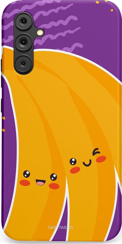 Casetastic hoesje geschikt voor Samsung Galaxy A34 (2023) 5G - Dubbellaagse bescherming - Blije Banaan - Fashion Case - Lavendel Geel