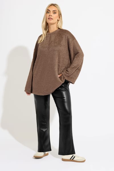 Yours Broek Van Imitatieleer Met Rechte Pijpen In Zwart Size 42
