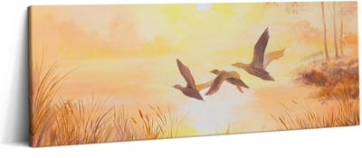 Wallfluent Foto Op Canvas Kranen bij zonsondergang - 125 x 50 cm - Beige Schilderijen Op Canvas Doek - Vogels Canvas Doek Foto - Natuur Print Van Doek - Vogels Canvas Schilderij