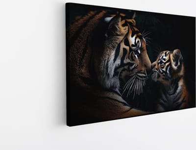 Saammp Canvas Schilderij - Tijger welp met familie - Natuur - Dieren - 30x20 - Foto op canvas - Wanddecoratie - muurdecoratie Woonkamer - Slaapkamer decoratie - Canvas Print
