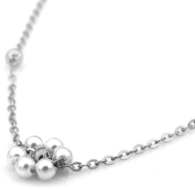 Ketting - RVS - bloem met parels - zilverkleurig - 40-45 cm