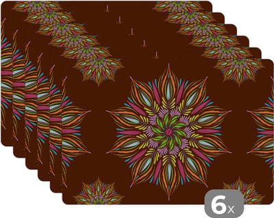 Placemat - Placemats kunststof - Mandala - Design - Bohemian - 45x30 cm - 6 stuks - Hittebestendig - Anti-Slip - Onderlegger - Afneembaar