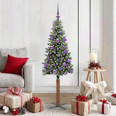 vidaXL - Slanke - Kerstboom - Groen - 150 - cm - PVC - en - massief - dennenhout