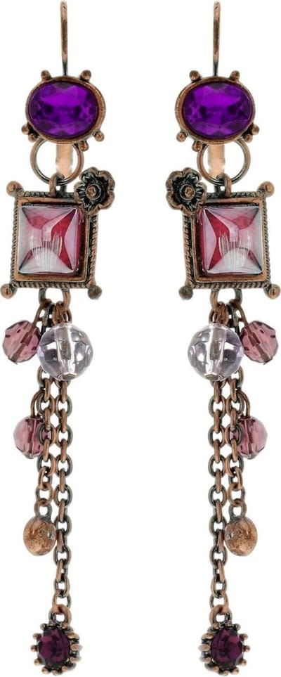 Behave - paarse oorbel met hanger en kralen - vintage avondstijl