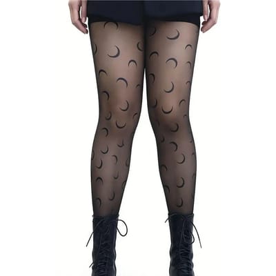 1 Stuk Zwarte Maanprint Doorzichtige Panty Voor Dames, Exclusief Voor Valentijnsdag, Romantisch Maanpatroon, Anti-Kras & Slankmakend, Perf One Size gray