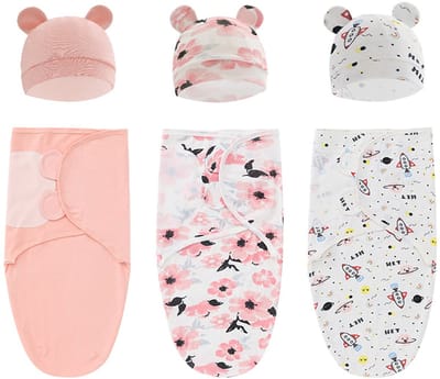Babyslaapzakset - Inclusief mutsje - Geschikt voor baby's van 0-1 jaar - 3-delige set - Zachte, pure katoenen inbakerdoeken voor pasgeborenen - Geschikt voor zowel jongens als meisjes -Stijl 2