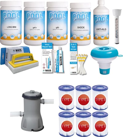 WAYS - Zwembad Onderhoud - Pakket Medium Deluxe & Filterpomp 2006 L/h & 6 Filters Type II