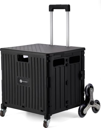 Packaway XL Opvouwbare Boodschappentrolley met speciale stoep en trap wielen - Boodschappenkrat - Opbergbox - Boodschappenwagen - Vouwkrat - 50 Liter - Zwart