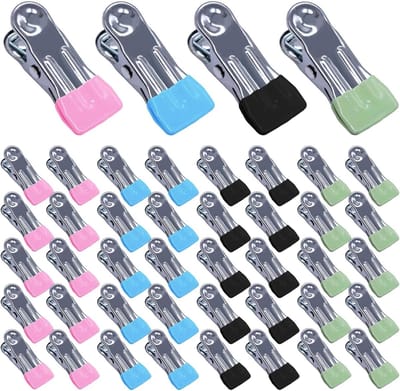 Wasknijpers, roestvrij staal, wasknijpers, multifunctionele antislip metalen klemmen, stabiel voor sokken, handdoek, levensmiddelverzegeling (blauw, zwart, groen, roze)