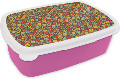 Broodtrommel Roze - Lunchbox Patroon - Jaren 70 - Retro - Bubbel - Brooddoos 18x12x6 cm - Brood lunch box - Broodtrommels voor kinderen en volwassenen