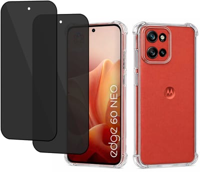 ChiGuard Hoesje & 2x Privacy Screenprotector geschikt voor Motorola Edge 60 Neo Hoesje Screenprotector - Gehard Glas Cover + Shock Proof Case - Transparant