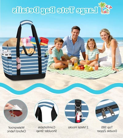 Grote waterdichte strandtas voor dames met ritssluiting, ideale shopper voor reizen en winkelen