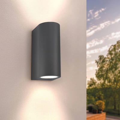 Dimbare LED Wandlamp 5W, 2700K, Antraciet & Rond, GU10 Spot, IP54, Boven- en Onderlicht, Buitenlamp