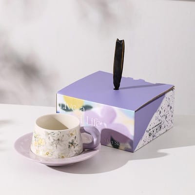 Tasse et soucoupe en céramique de haute valeur Iris pour souvenirs d'enseignants Violet Floral Tasse à café Soucoupe et soucoupe Cadeau de vacances 250ml gray