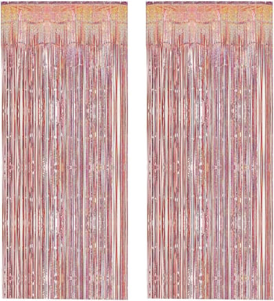 2 Stuks Metallic Gordijnen voor Feestdecoratie met Glanzende Franje voor Verjaardag en Kerstfeest