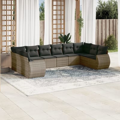 vidaXL - 10-delige - Loungeset - met - kussens - poly - rattan - grijs