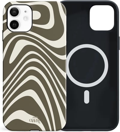 xoxo Wildhearts siliconen hoesje geschikt voor iPhone 12 MagSafe hoesje - Boogie Wonderland Green - Double Layer - Magnetisch telefoonhoesje - Magneet case - Backcover met dubbele beschermlaag - Golvenprint - Golvend patroon - golven - Groen
