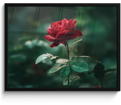 Poster in lijst - Fotolijst 70x50 cm - Posters - Roos - Bladeren - Dieprood - Posterlijst zwart - Decoratie - Wanddecoratie woonkamer - Muurdecoratie slaapkamer