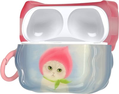 kwmobile In-Ear Oordopjes Case voor Apple Airpods Pro 3 Case met Karabijnhaak - Headphones Case - Earphones Cover Etui - Kat en perzik design