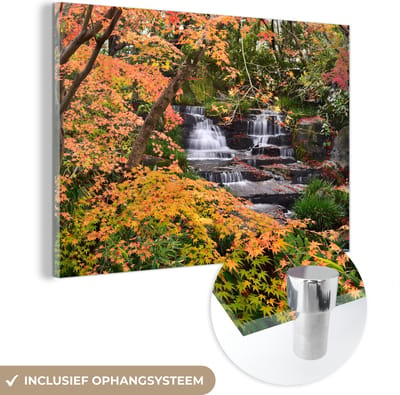 ® Glasschilderij 180x120 cm - Schilderij acrylglas - Herfstbladeren in Kobe in Japan - Foto op glas - Muurdecoratie woonkamer - Wanddecoratie slaapkamer - Schilderijen
