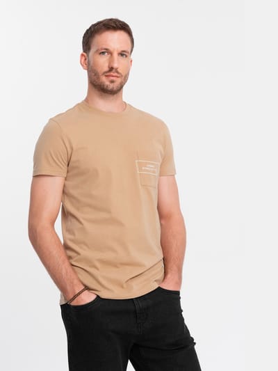 OMBRE T-shirt - Regular Fit - Katoen - Korte Mouw Kameel L