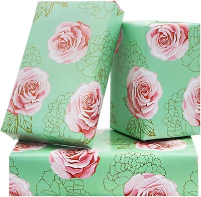 Inovra Plus - Bloemeninpakpapier voor dames en meisjes - 4 vellen - Roos design - Geschenkverpakking voor verjaardag, bruiloft, verloving en Valentijnsdag