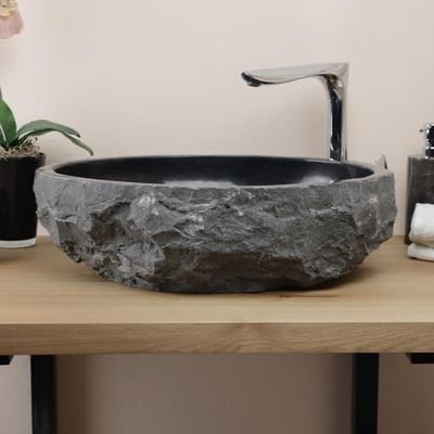 Waskom natuursteen 40 cm doorsnee - 12 cm hoog (incl. plug)