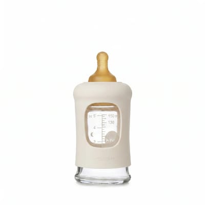 HEVEA - Glazen Fles - Brede Hals 150ml - Met Sleeve - Milky White