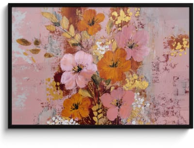 Poster in lijst - Fotolijst 120x80 cm - Posters - Schilderij - Bloemen - Rustiek - Roze - Posterlijst zwart - Decoratie - Wanddecoratie woonkamer - Muurdecoratie slaapkamer