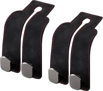 longziming -2 Stuks Autostoel Dubbele Haken – Leren Hoofdsteun Haken voor Handtassen & Tasopslag, Universele Rugleuninghaak voor Auto-Organisatie, Sterk & Ruimtebesparend voor Dagelijks Gebruik en Reizen