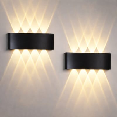 NETTLIFE Wandlamp - Set van 2 Stuks - LED Wandlampen - Zwart Buitenlamp - Modern - 3000K warm wit licht - 7W - IP54 - Up Down light binnen & buiten Wandverlichting - B 22cm - voor Tuin | Slaapkamer | Woonkamer | Hal