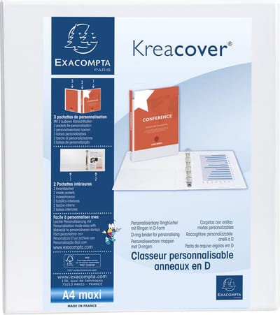 Exacompta 10x Kreacover Ringband in PP met 4 D-ringen van 40mm - A4 maxi - Wit - 51843E